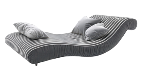 modern grey striped chaise lounge sofa with pillows isolated on white or transparent png