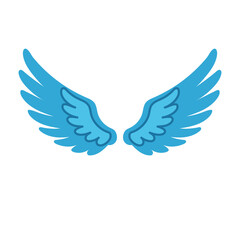 Obraz premium Blue angel wings vector illustration in flat design, symmetrical feathered wings isolated on white background.