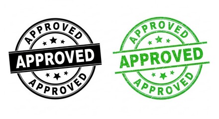 Black and green Approved rubber stamp seal with grunge texture isolated on white background