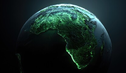 Glowing Africa, Earth, Night, Data, Sustainability, Global, Concept, Background, Illustration, Environmental