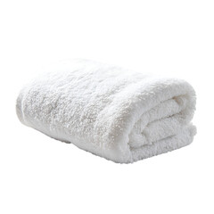 Soft fluffy white bath towel neatly folded and isolated on transparent background
