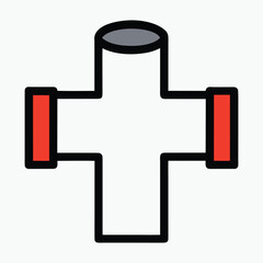 Obraz premium Vector art of plumbing pipe fitting in a cross shape with red connectors, isolated on white background