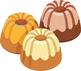 Mini bundt cakes with sweet glaze on white background