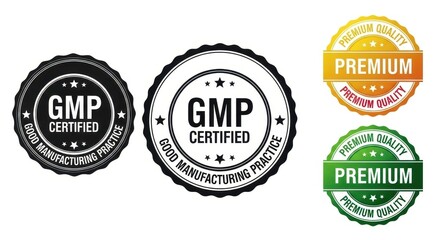 Obraz premium GMP Certified Good Manufacturing Practice and Premium Quality stamp set