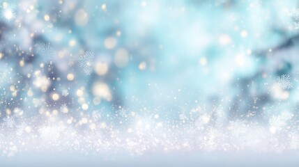 Fototapeta premium Aesthetic Winter Scene with Snowflakes and Bokeh Lights for Festive Design Projects