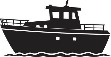 Canal Boat Silhouette in Black | Traditional Narrowboat Illustration Vector