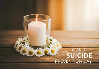 Illustration of Candle with Chamomile Flowers for World Suicide Prevention Day