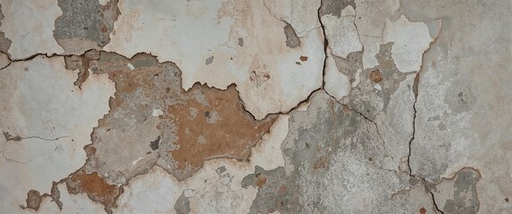 Obraz premium Weathered Wall Texture: Detailed close-up of aged plaster, revealing cracks, peeling paint, and textures that tell stories of time and elements