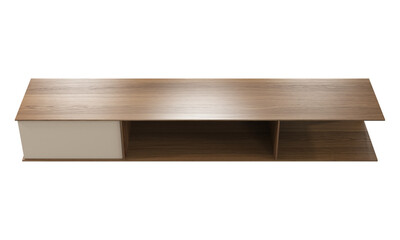 Brown veneer behind sofa coffee table with a bottom shelf and storage box. 3d render