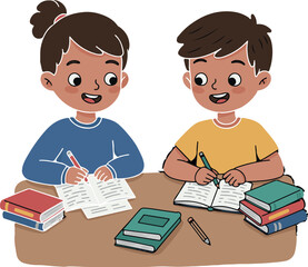 Silhouette vector illustration of a boy reading a book, a flat icon for education.