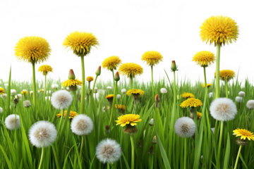  grass meadow with dandelions 3d render grass fie isolated on white background PNG , AI GENERATED