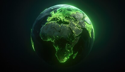 Glowing Green Earth, Night, Africa, City Lights, Sustainability Concept