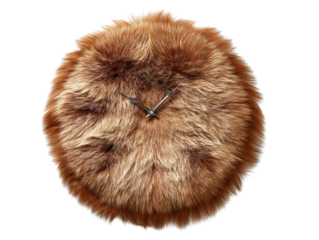 PNG of A stylish round wall clock with a furry texture in shades of brown, adding a cozy and whimsical touch to any decor. - on Transparent or White BG