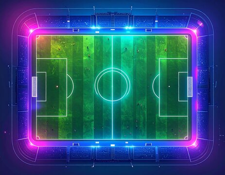 Futuristic soccer stadium, vibrant lights - Powered by Adobe