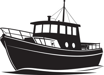 Canal Boat Silhouette in Black | Traditional Narrowboat Illustration Vector
