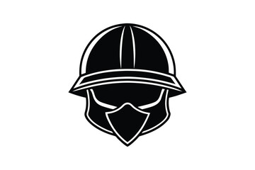 Fototapeta premium Construction Worker or Miner with Hard Hat and Mask in Black and White Silhouette
