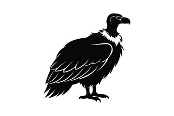 Obraz premium Detailed Black Vulture Standing Profile Illustration in Silhouette Style on White Background Ideal for Wildlife and Nature Designs silhouette