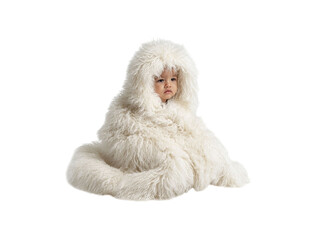 Obraz premium PNG of A young girl with light skin wrapped in a fluffy white blanket, exuding a cozy and whimsical charm. - on Transparent or White BG