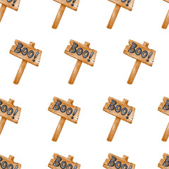 Seamless pattern with wooden signs featuring 
