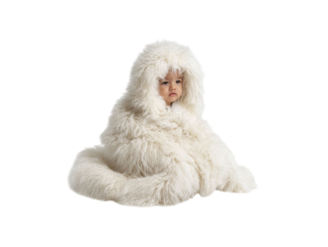 PNG of A young girl with light skin wrapped in a fluffy white blanket, exuding a cozy and whimsical charm. - on Transparent or White BG