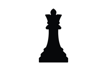 Elegant Chess Queen Piece Isolated on White Background in Black Silhouette