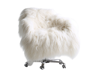 PNG of Luxurious white fur chair with a sleek metallic base, adding elegance to any modern interior space. - on Transparent or White BG