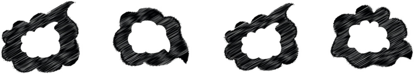 Charming Children’s Crayon Clouds Clipart – Cute Black Scribed Vector Object Sketch Elements in a Fun, Handcrafted Doodle Style

