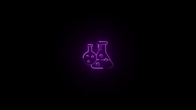 neon glowing tube scientific beaker icon with purple liquid vector illustration.