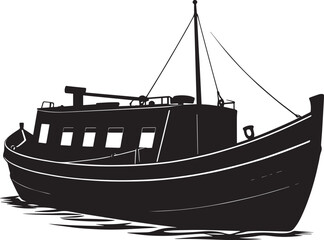 Canal Boat Silhouette in Black | Traditional Narrowboat Illustration Vector