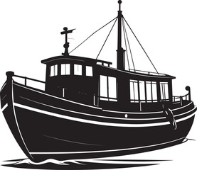 Canal Boat Silhouette in Black | Traditional Narrowboat Illustration Vector