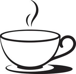 Black and white coffee cup vector illustration with steam rising. coffee and tea cup silhouette vector set