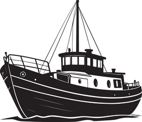 Canal Boat Silhouette in Black | Traditional Narrowboat Illustration Vector