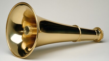 Obraz premium Polished brass megaphone on a light background.