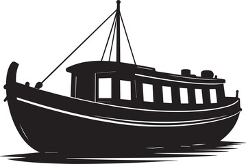 Canal Boat Silhouette in Black | Traditional Narrowboat Illustration Vector