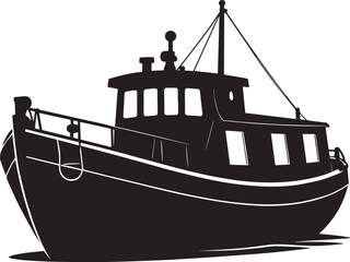 Canal Boat Silhouette in Black | Traditional Narrowboat Illustration Vector