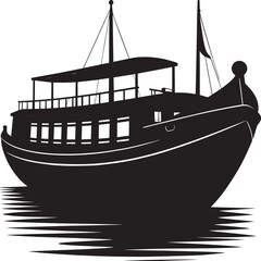 Canal Boat Silhouette in Black | Traditional Narrowboat Illustration Vector