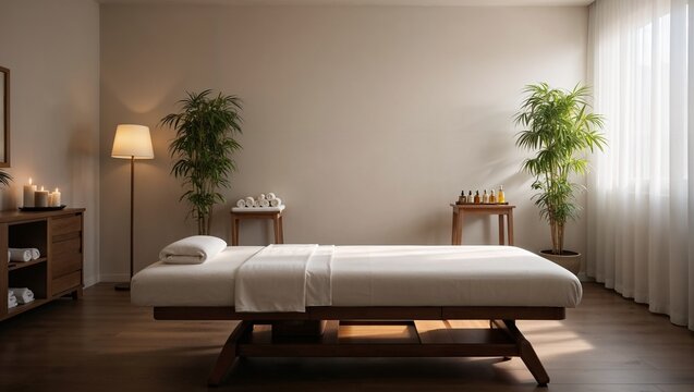 Empty massage table in spa room - Powered by Adobe