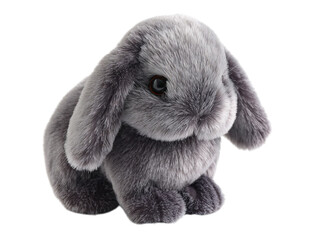 PNG of Adorable gray plush bunny with soft, fluffy fur, perfect for cuddles and playtime. - on Transparent or White BG