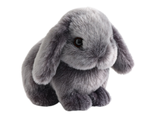 PNG of Adorable gray plush bunny with soft, fluffy fur, perfect for cuddles and playtime. - on Transparent or White BG