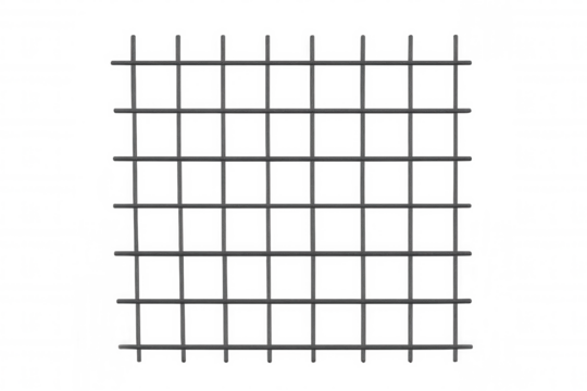 Metal grid creating geometric square pattern, transparent backdrop highlighting industrial texture for design applications