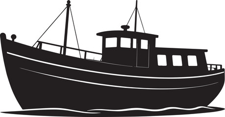 Canal Boat Silhouette in Black | Traditional Narrowboat Illustration Vector