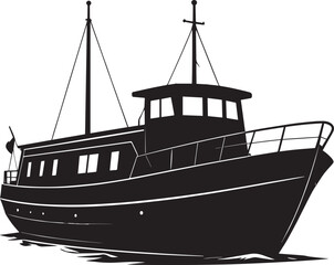 Canal Boat Silhouette in Black | Traditional Narrowboat Illustration Vector