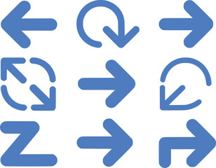 Collection of Directional Arrows Pointing Left Right and Down Symbolizing Navigation Movement and Choices in Light Blue on a White Background