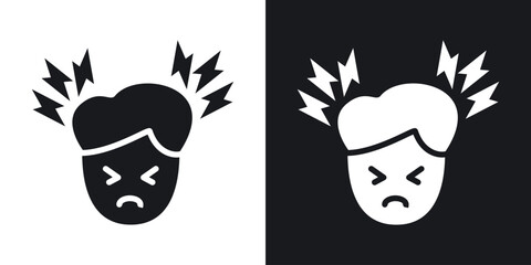 Headache icon icon in black and white glyph versions