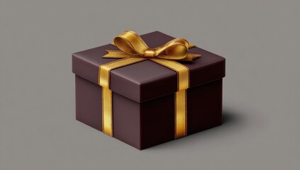 Obraz premium Dark maroon gift box with gold ribbon