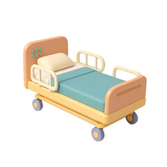 Cartoon hospital bed with pillow and wheels isolated on transparent background