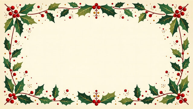 warm vintage poster featuring festive holly patterns red berries cheerful holiday illustrations set soft creamy