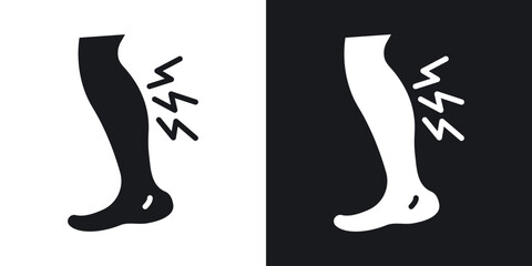 Shin pain icon in black and white glyph versions