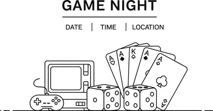 Game Night Invitation with Cards, Dice, and Retro Gaming Console