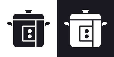 pressure cooker icon in black and white glyph versions